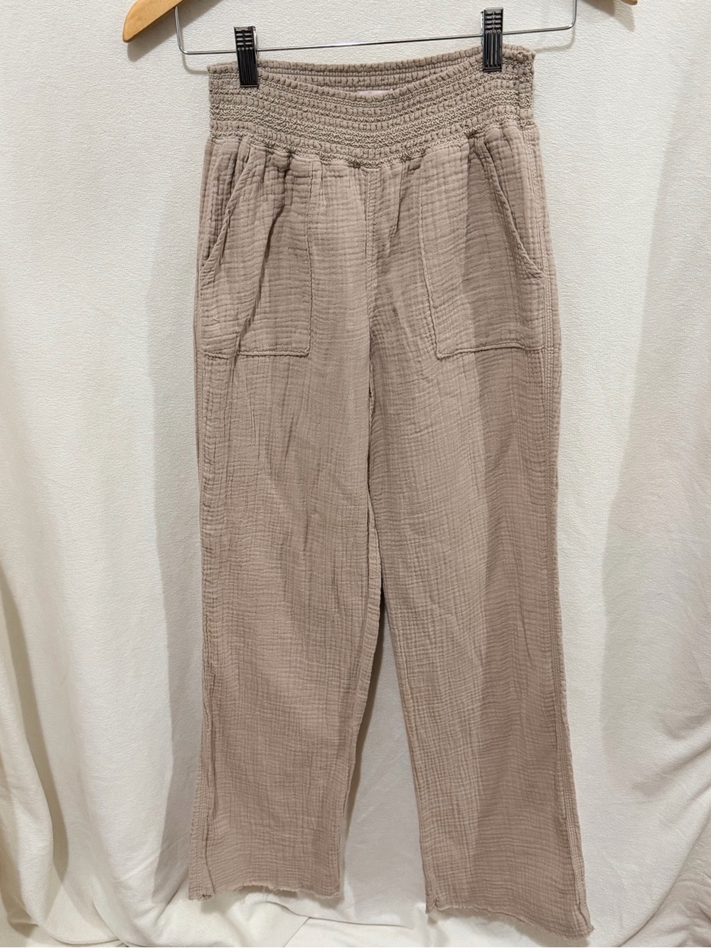 Sincerely Jules Taupe Smocked Waist Straight Leg Pants
